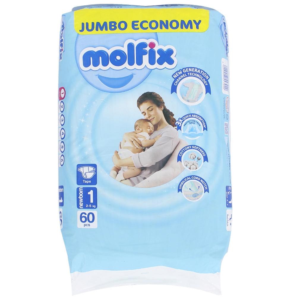 Molfix - Baby Diapers - Jumbo Pack - New Born Size 1 - 60 Pieces - Ourkids - Molfix